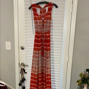 Boho Orange and White Tie-Dye Maxi Dress